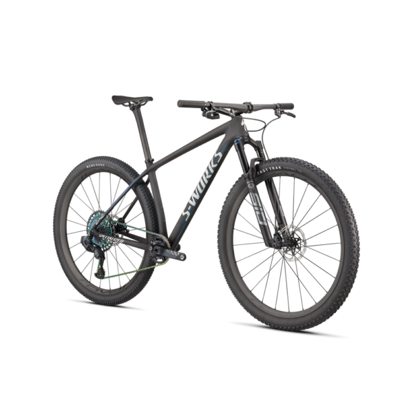 S-Works Epic Hardtail Satin Carbon / Color Run Blue Murano Pearl / Gloss Chrome Foil Logos